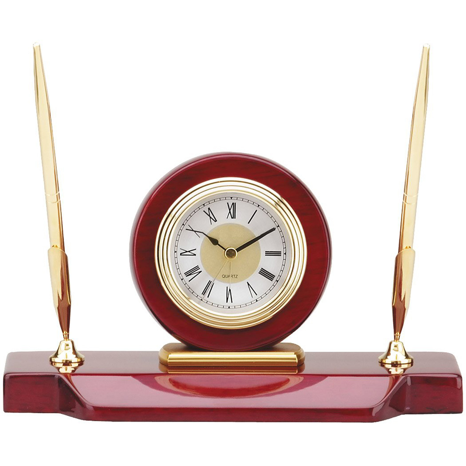 Wood Desk Clock w/2 Pens 